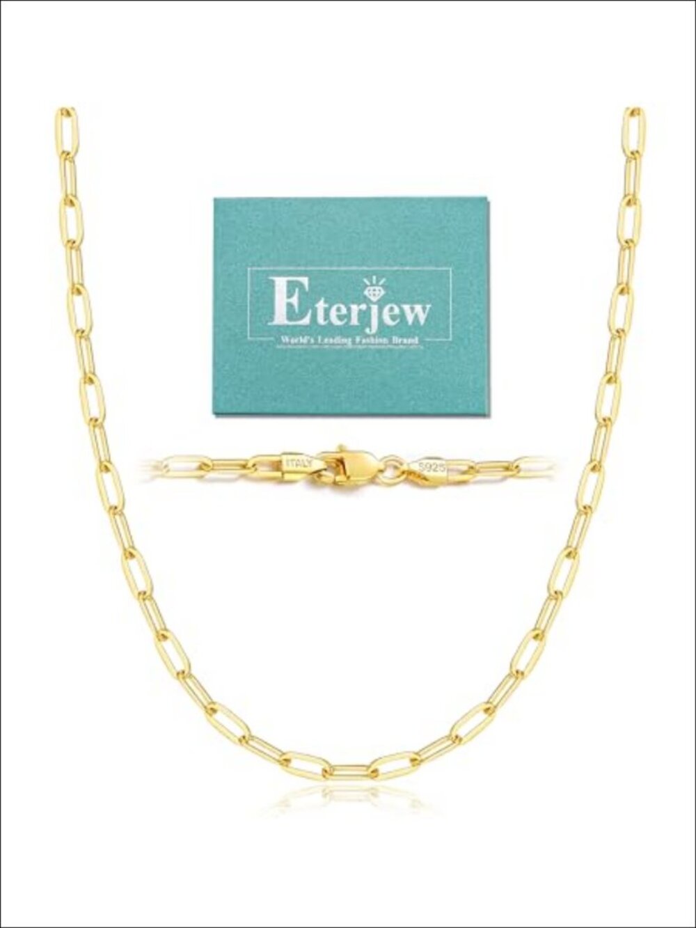 18K Gold Plated 925 Sterling Silver Paperclip Chain Necklace Women 3mm